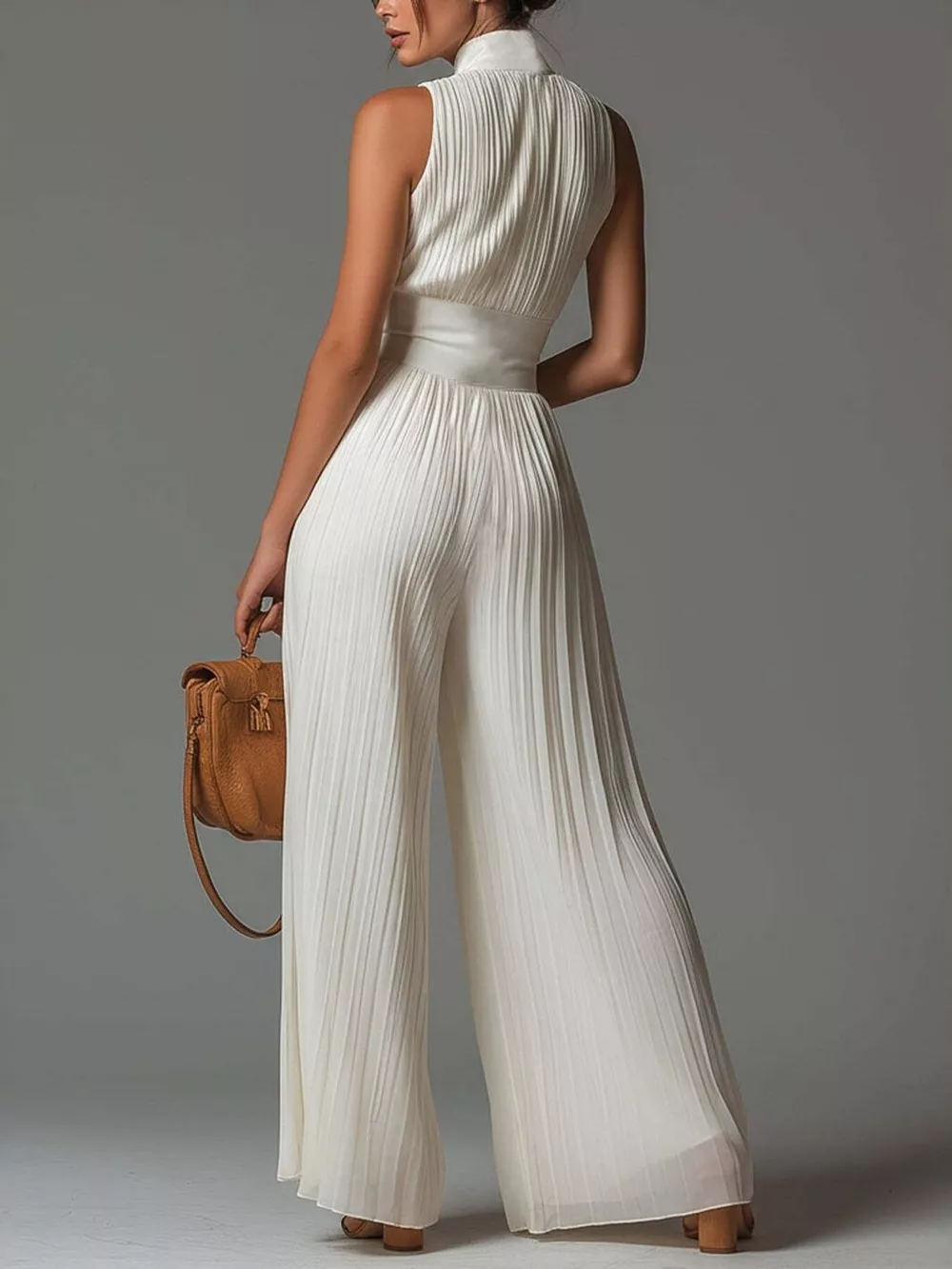 Sleeveless Pleated Jumpsuit with Front Zipper, image 3