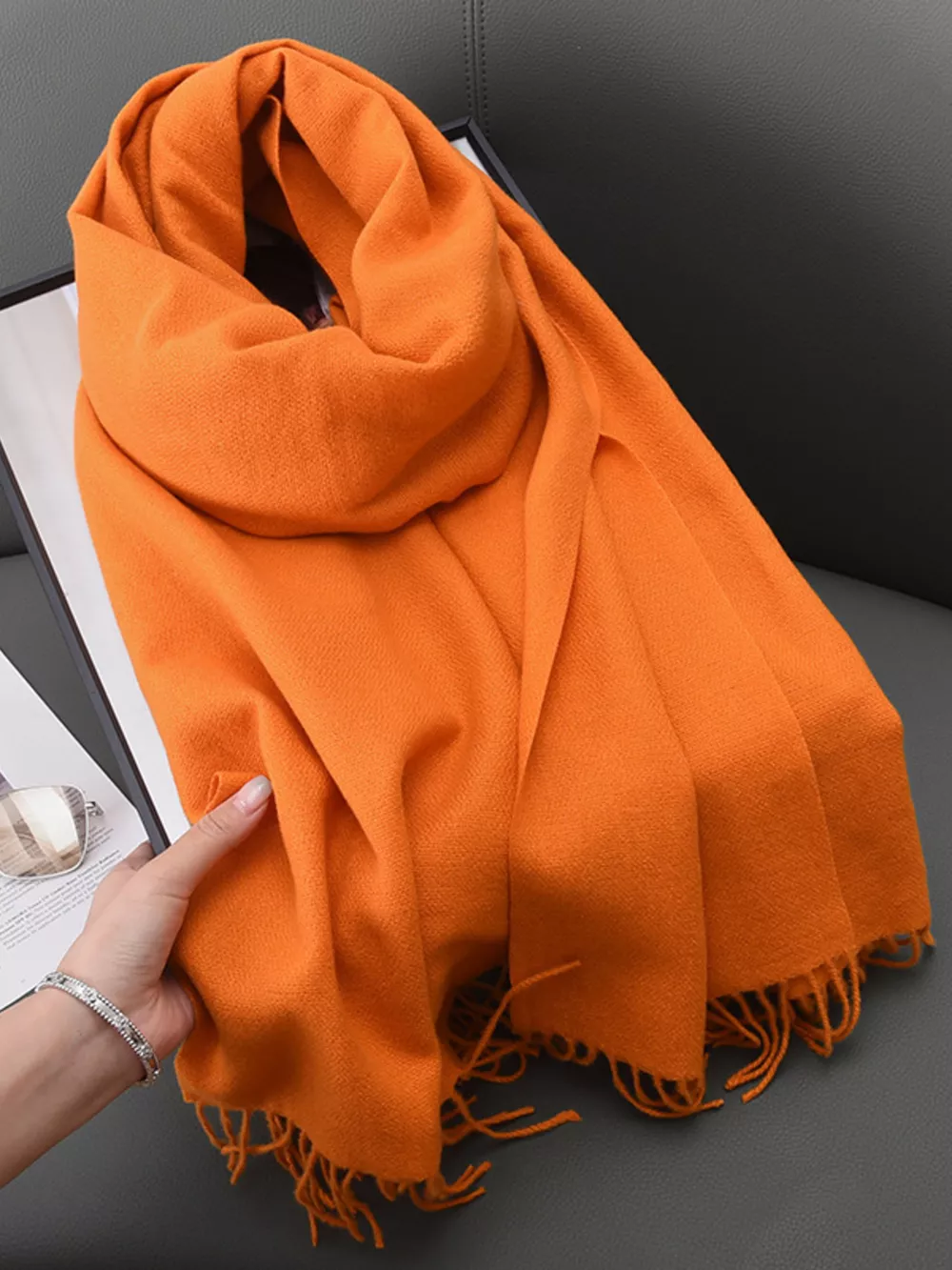 Solid Color Fringe Scarf, image 7