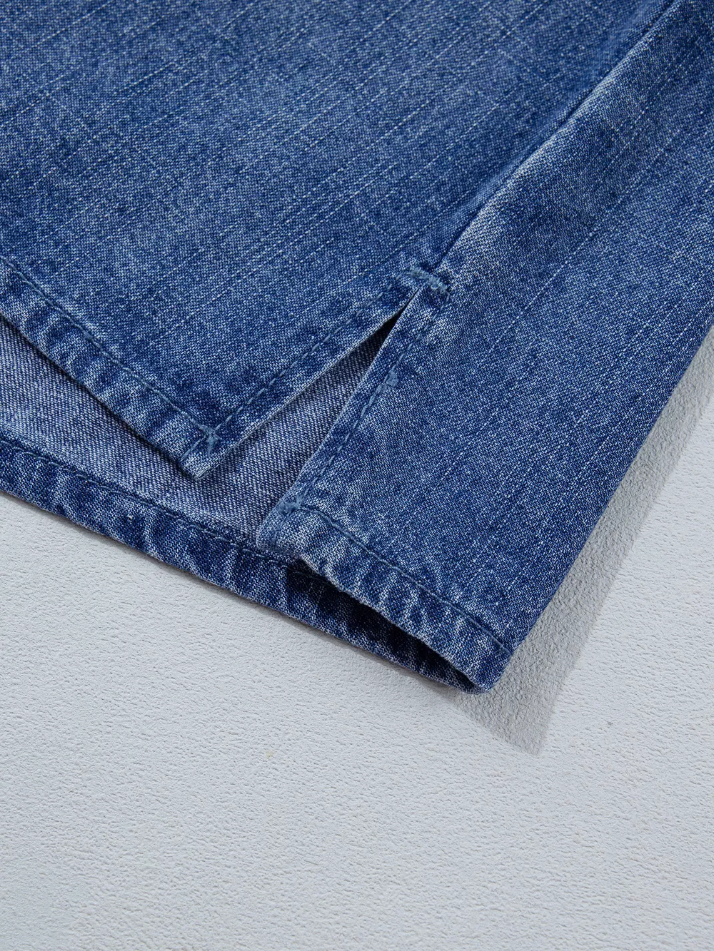 Three Quarter Sleeve Button Front Loose Denim Shirt, image 8