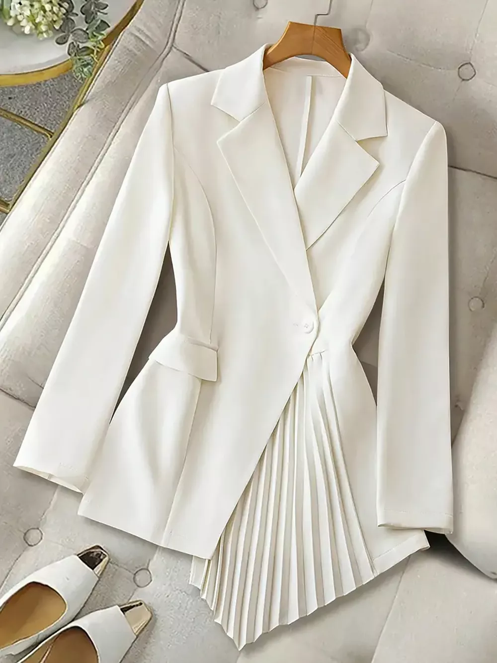 One Button Asymmetric Pleated Hem Blazer, image 2