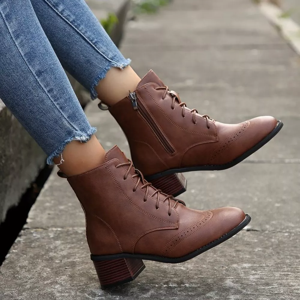 Lace-Up Ankle Boots with Zipper, image 8