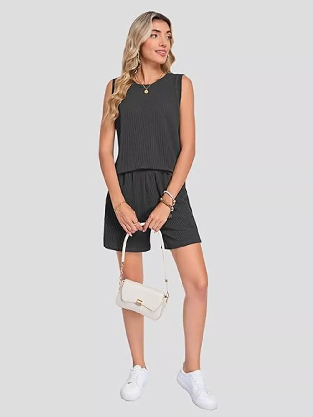 Casual Ribbed Knit Sleeveless Top and Shorts Set, image 16