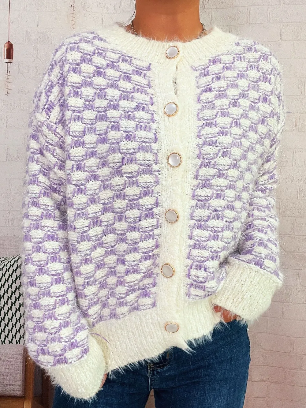Fluffy Textured Button-Up Cardigan, image 16
