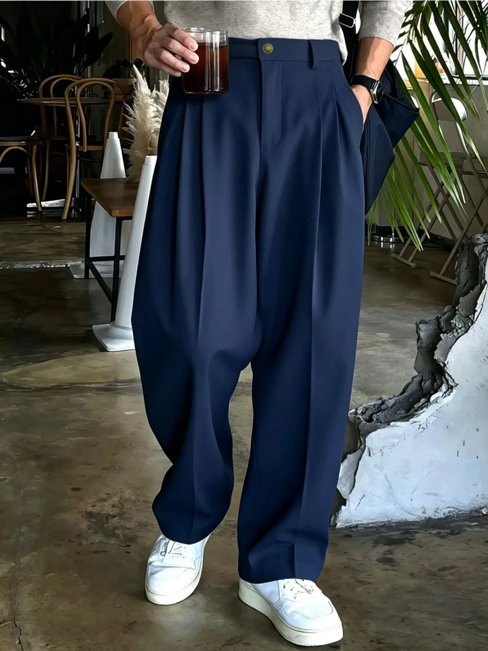 Men's High-Waisted Pleated Wide-Leg Dress Pants, image 2