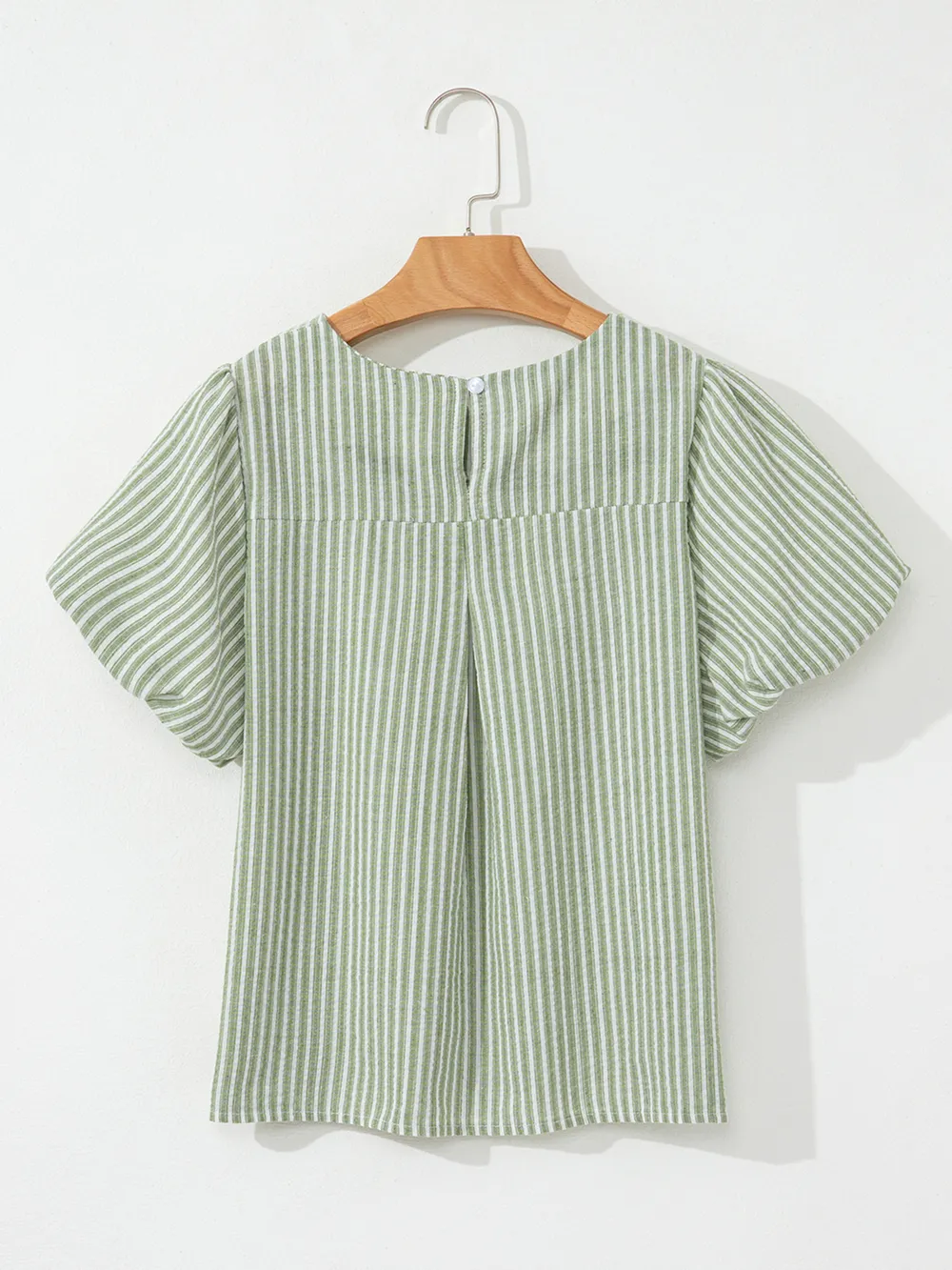 Stripe Textured Round Neck Short Puff Sleeve Blouse, image 10