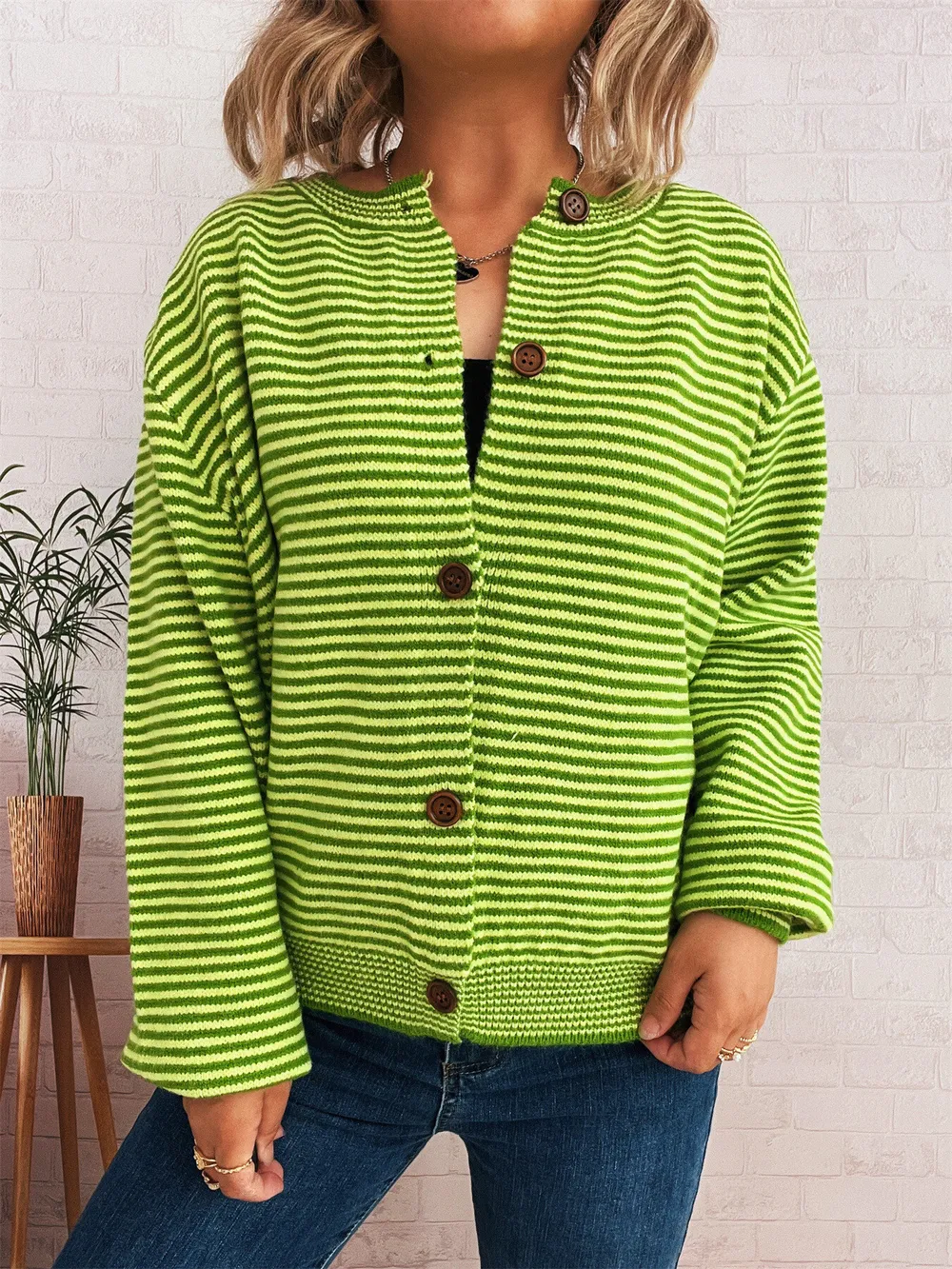 Striped Button Up Long Sleeve Cardigan, image 13