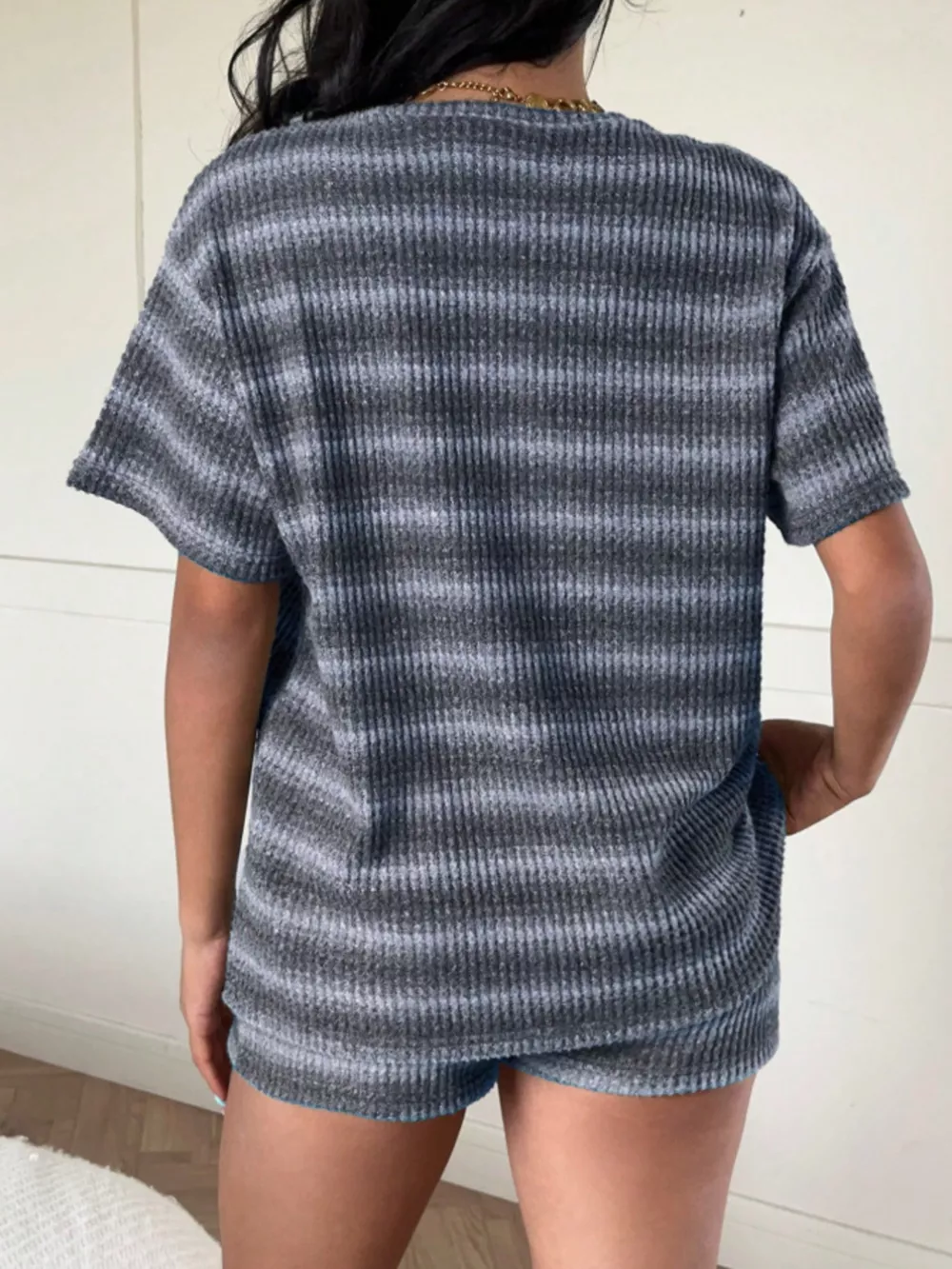 Striped Textured Knit Top and Shorts Set, image 10