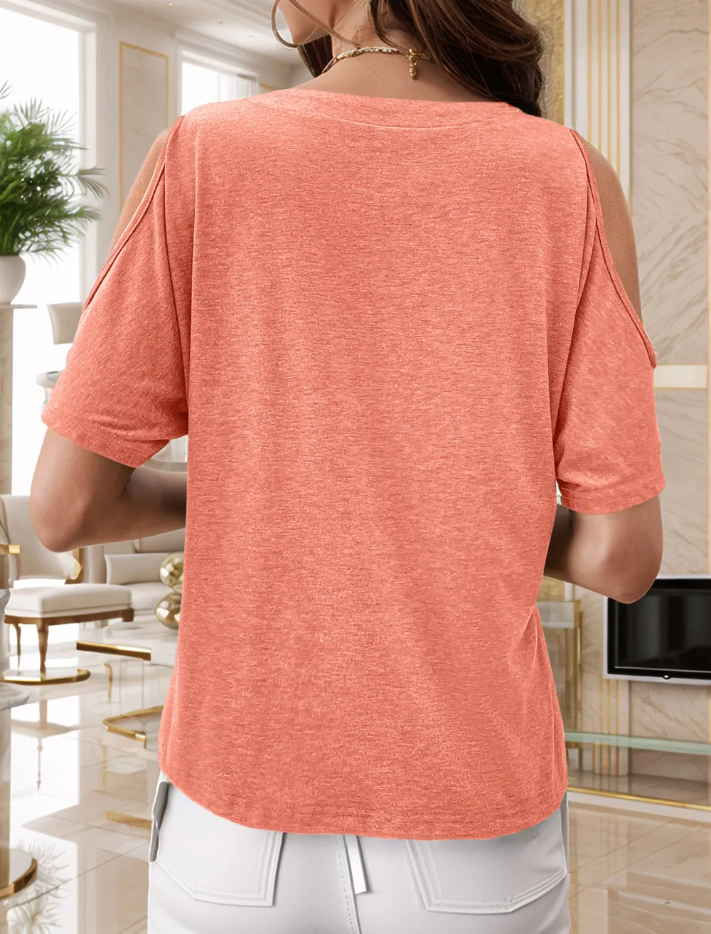 Full Size Cold Shoulder Button Front T-Shirt Plus Size, image 11