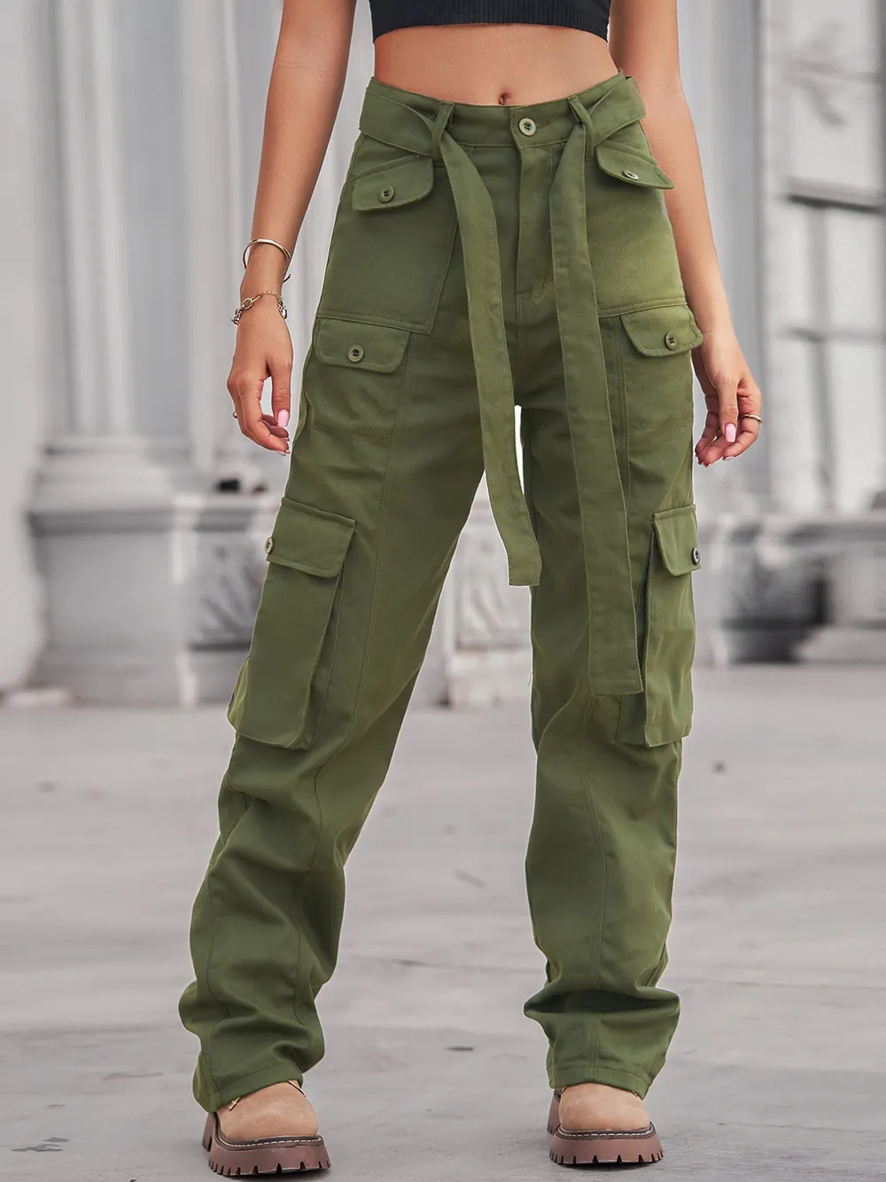 High-Waisted Multi-Pocket Cargo Jeans, image 15