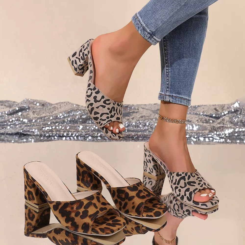 Leopard Print Block Heel Sandals, image 2
