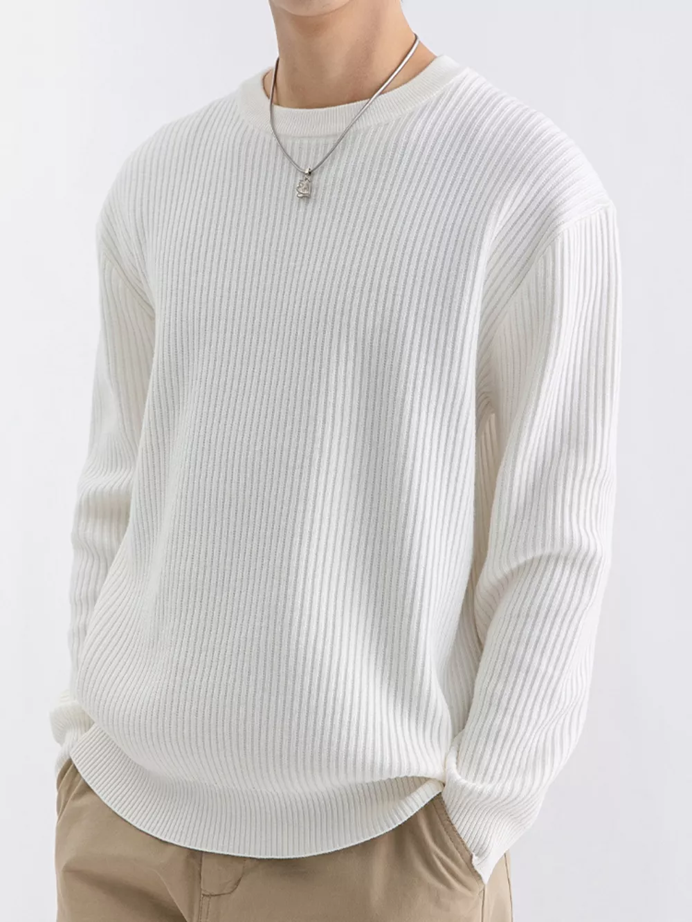 Men's Plus Size Ribbed Knit Crew Neck Sweater, image 3