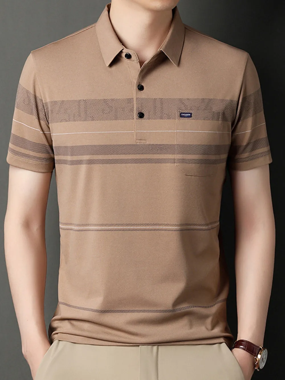 Men's Plus Size Classic Striped Business Casual Polo Shirt