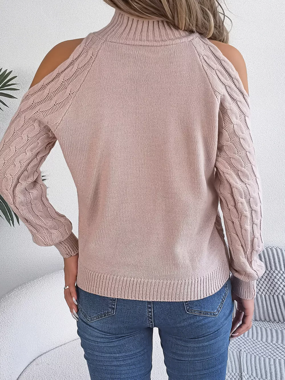 Cold-Shoulder Cable Knit Sweater, image 22