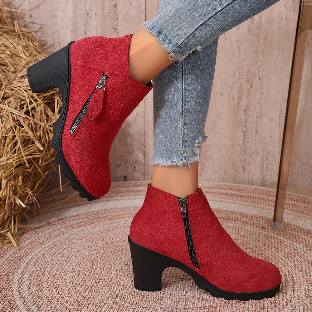 Round Toe Block Heels Boots, image 13