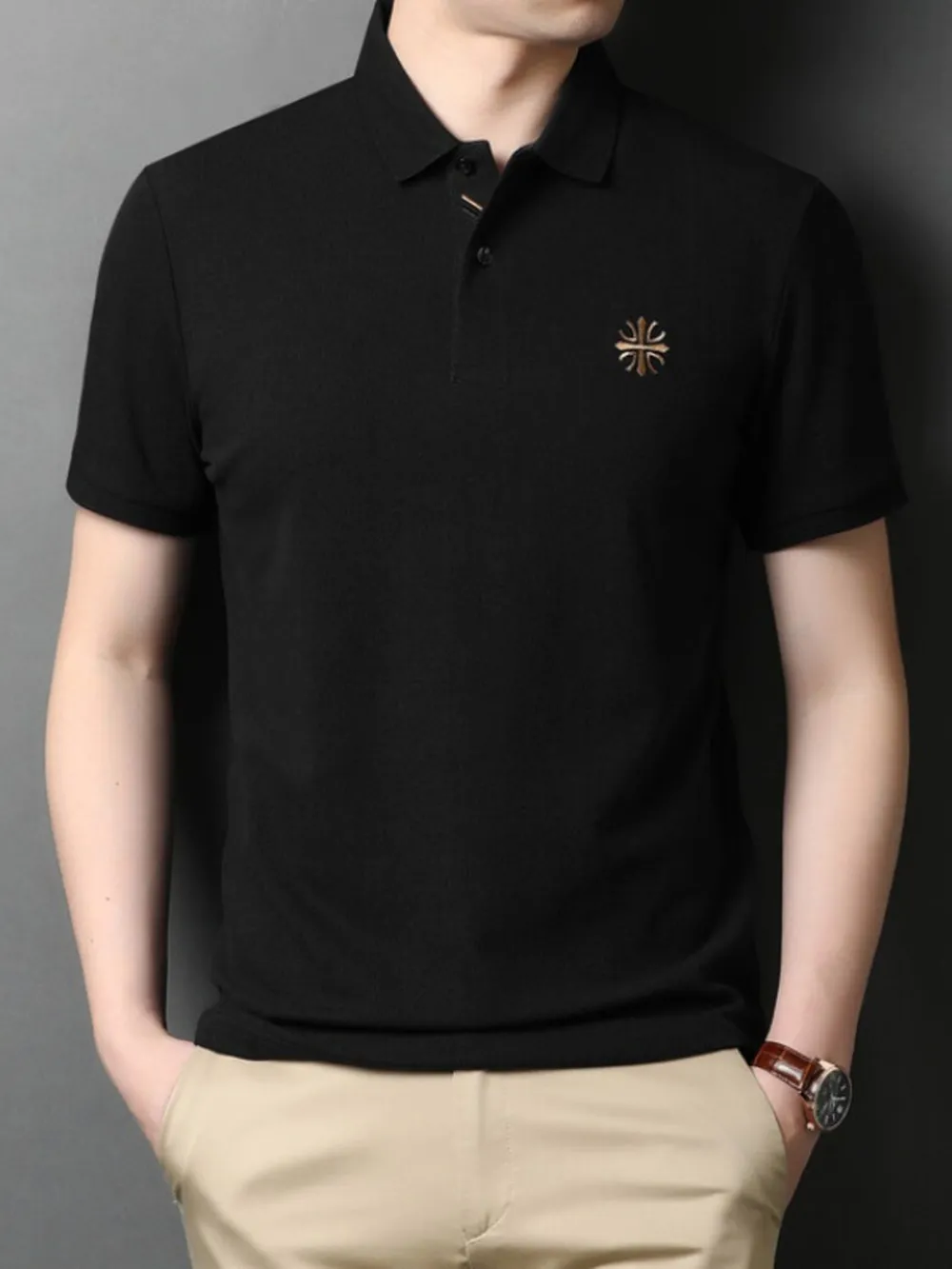 Men's Plus Size Embroidered Slim Fit Polo Shirt