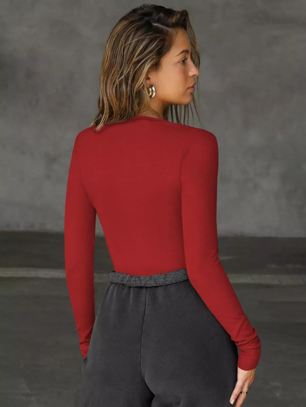 Deep V-Neck Long Sleeve Top, image 14