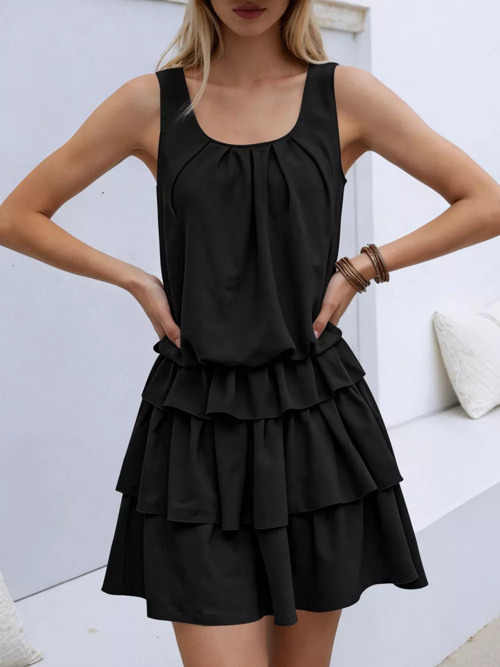 Sleeveless Ruffle Layered Mini Dress