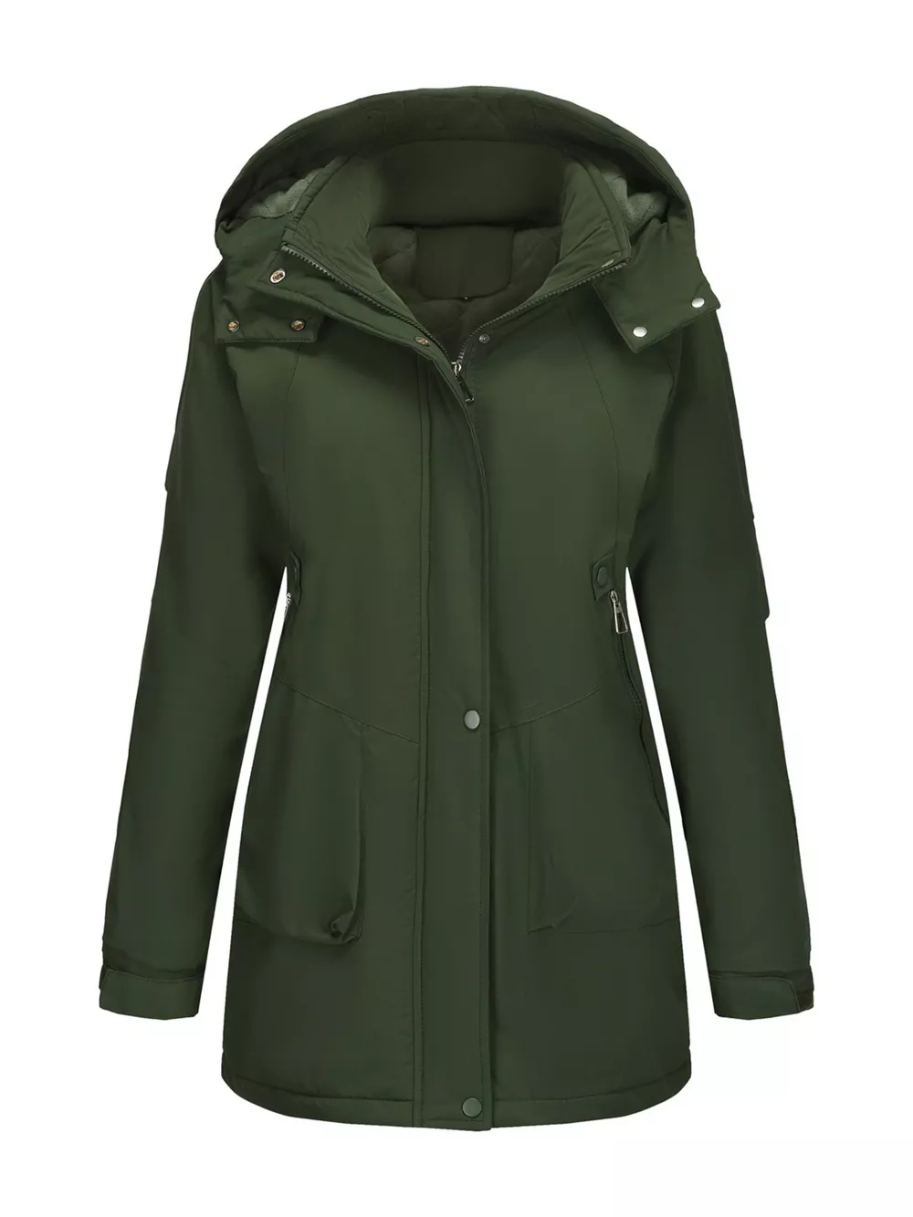 Full Size Hooded Mid-Length Windproof Outerwear Plus Size