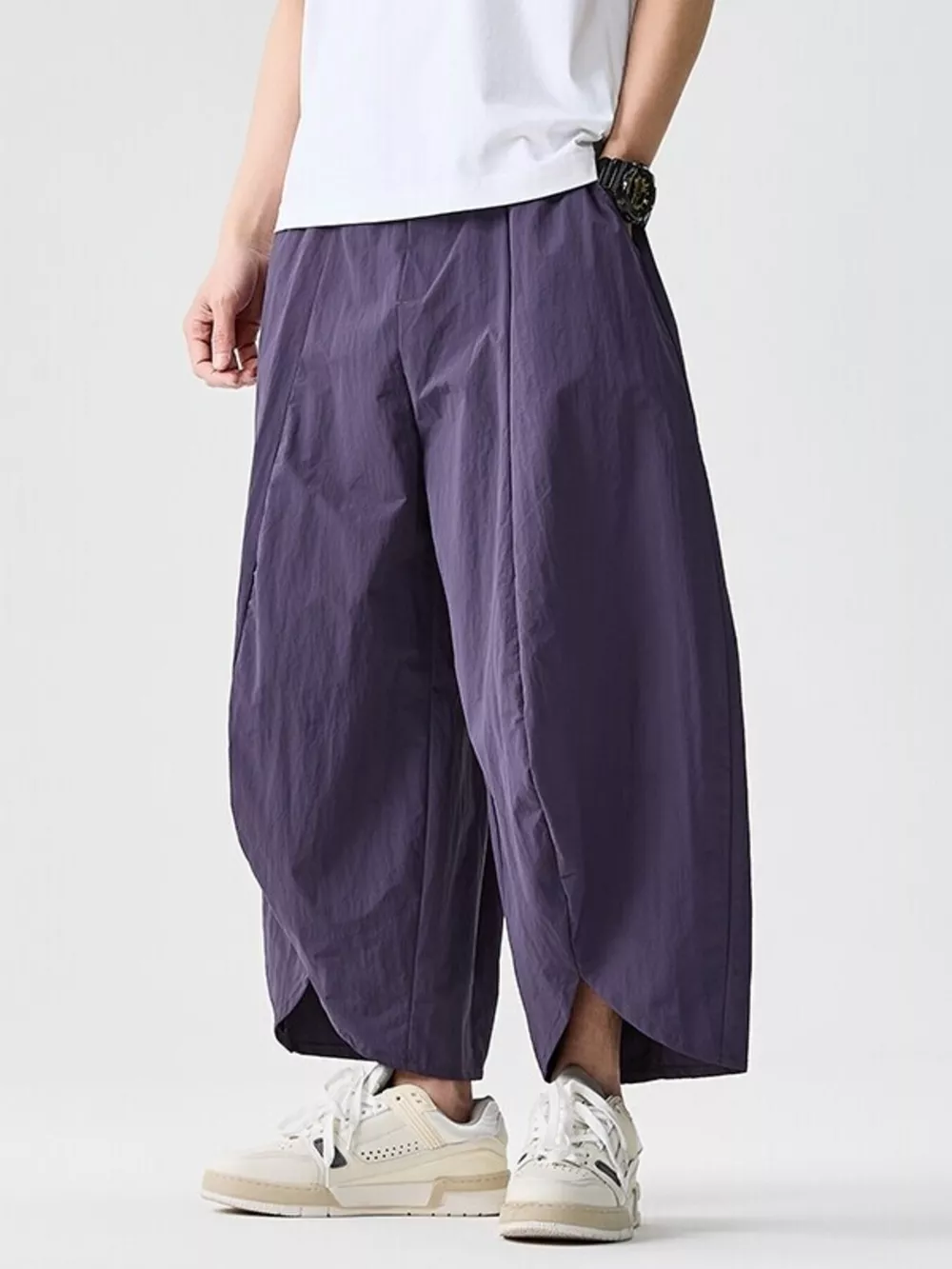 Men's Plus Size Loose-Fit Wide-Leg Cropped Harem Pants, image 3
