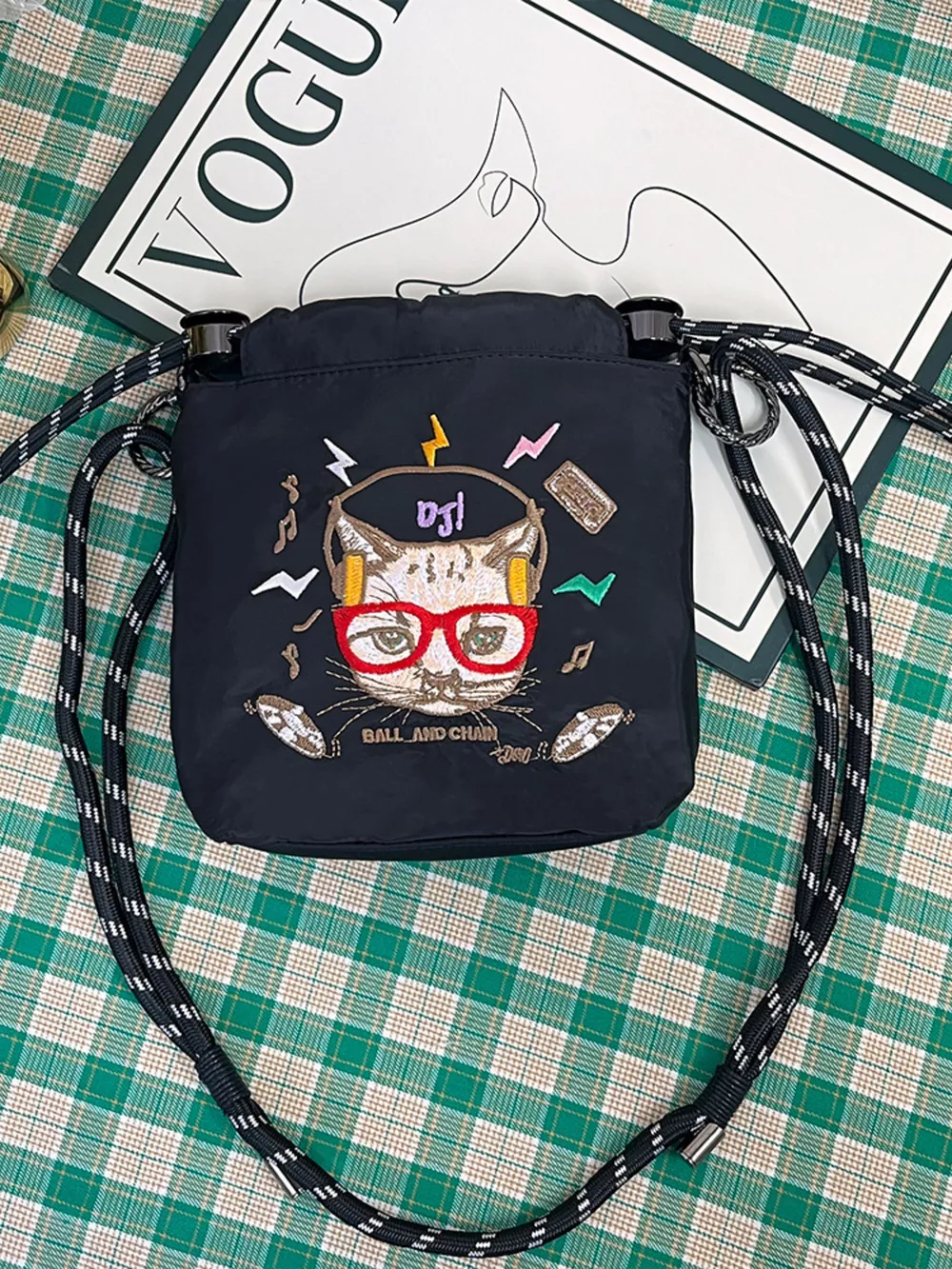 Embroidered Crossbody Bag with Rope Strap, image 6