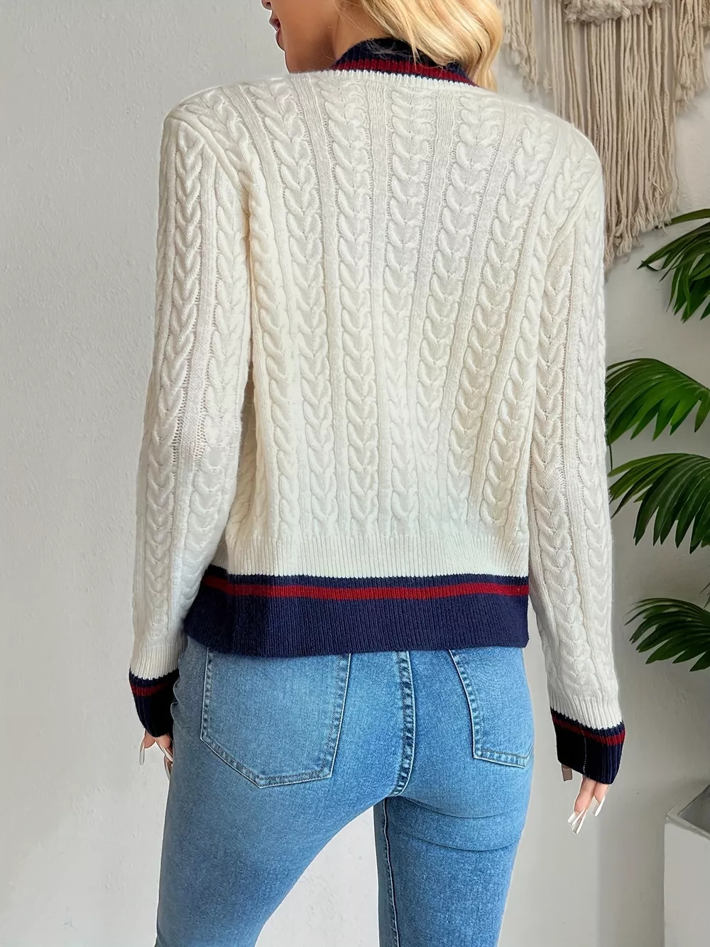 Contrast Trim Cable Knit Cardigan, image 6