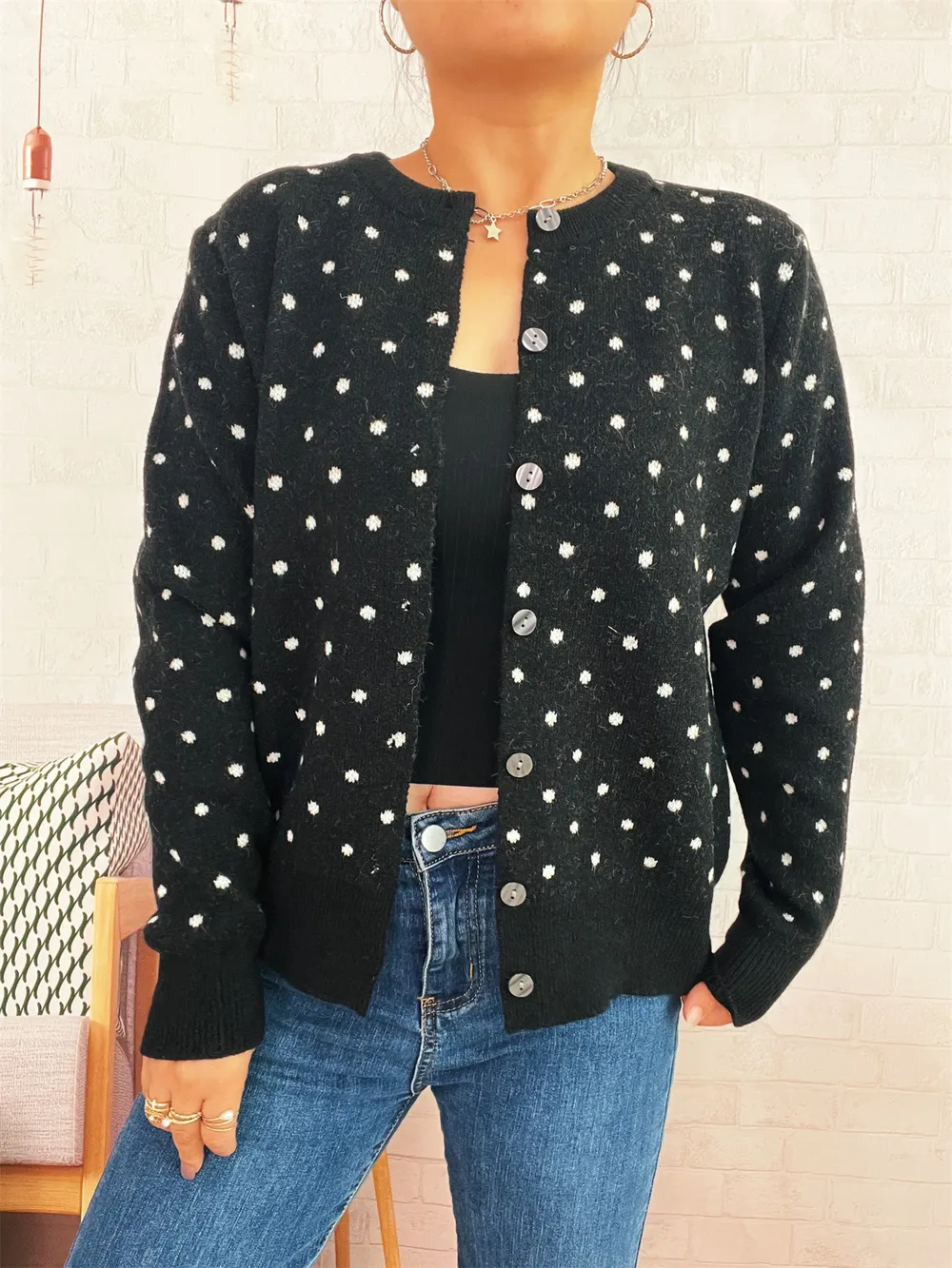 Polka Dot Button-Up Cardigan, image 9