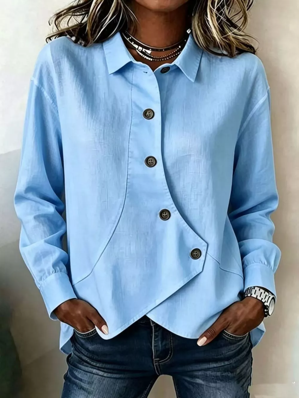 Full Size Asymmetrical Button Down Shirt Plus Size, image 7