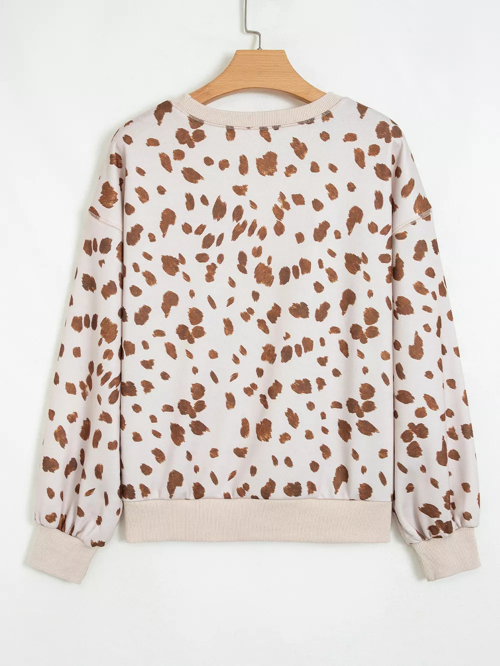 Leopard Print Dropped Shoulder Round Neck Casual Sweatshirt, image 4
