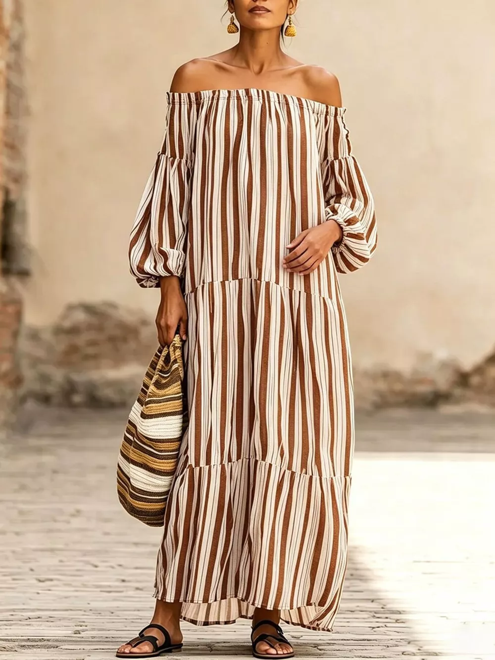 Off-Shoulder Striped Maxi Dress, image 13