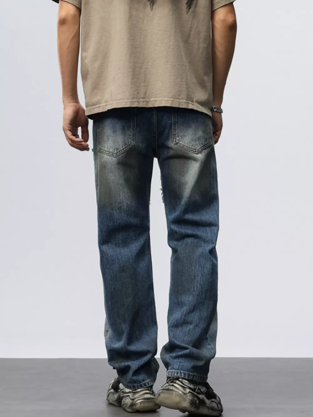 Men's Frayed Hem Wide Leg Jeans, image 7