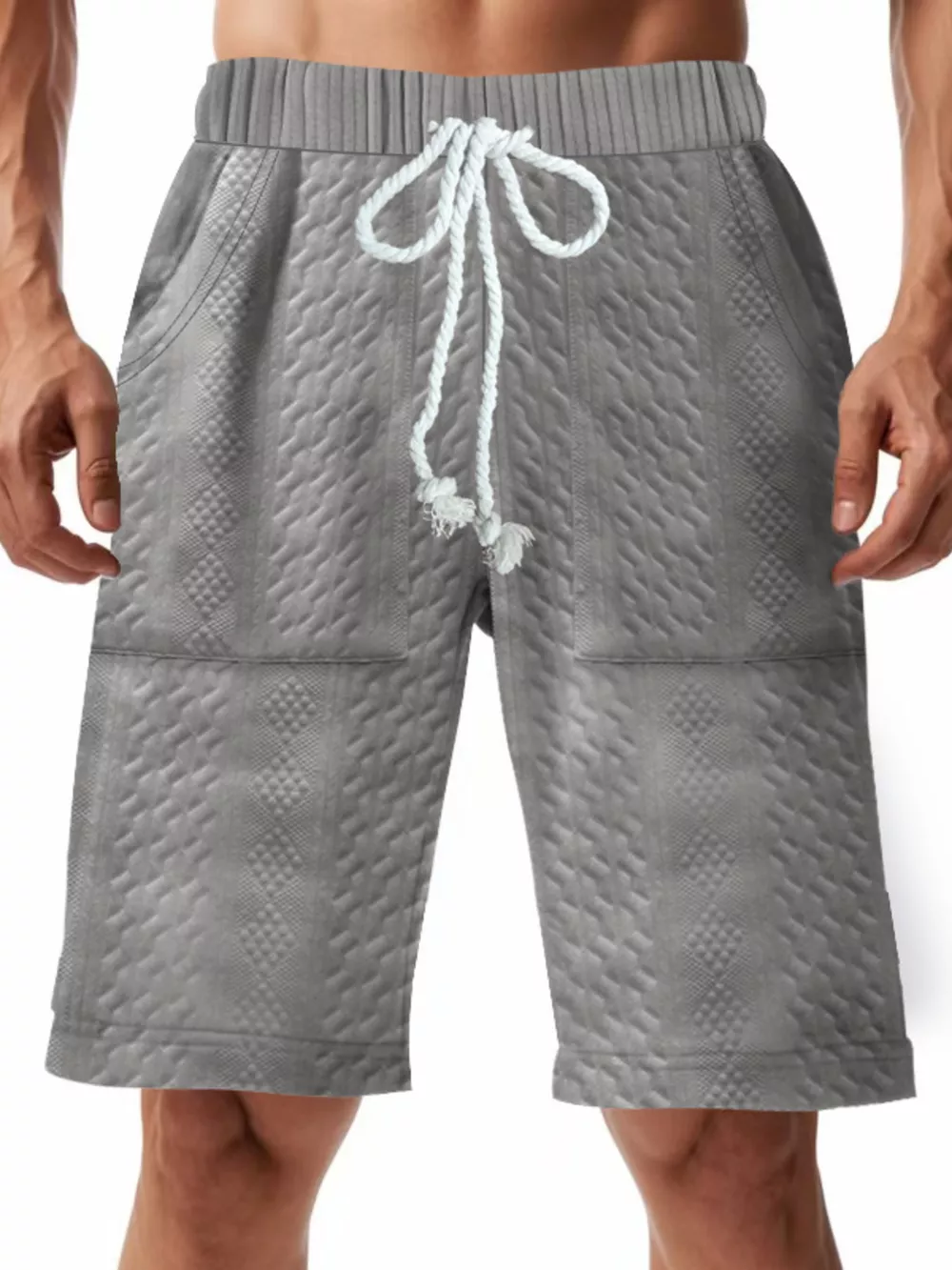 Men's Full Size Texture Drawstring Shorts Plus Size, image 3