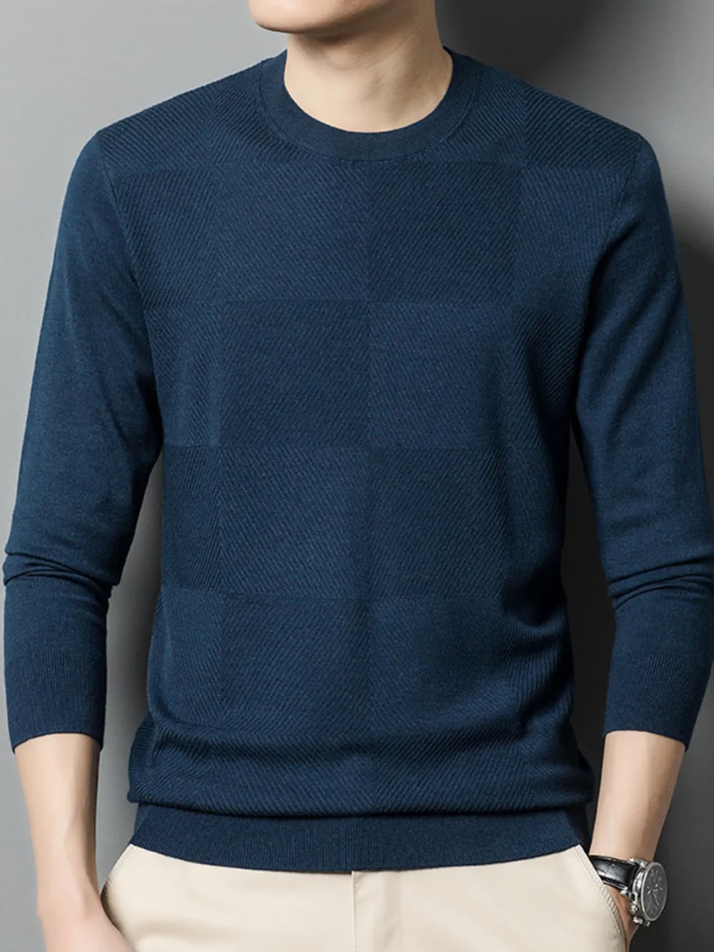 Men's Plus Size Round Neck Long Sleeve Sweater, image 5