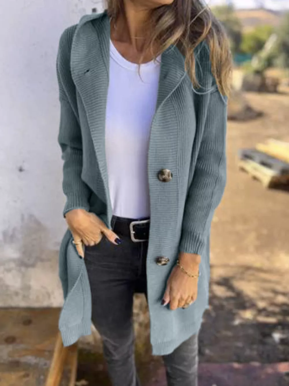 Full Size Button-Down Hooded Cardigan Plus Size, image 2