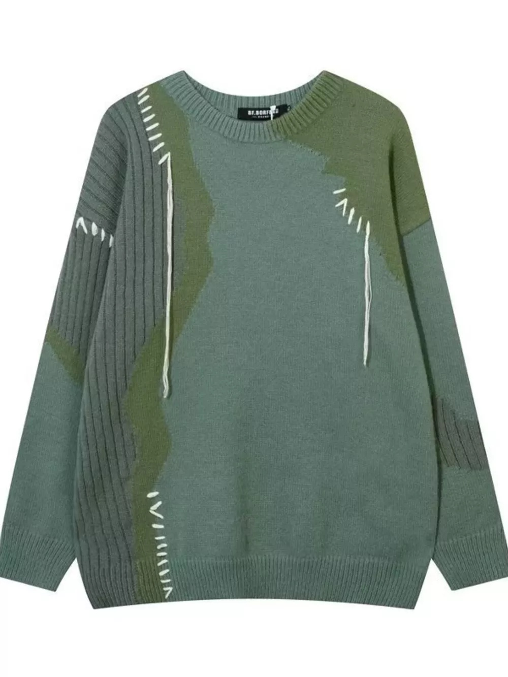 Men's Contrast Round Neck Long Sleeve Sweater, image 7