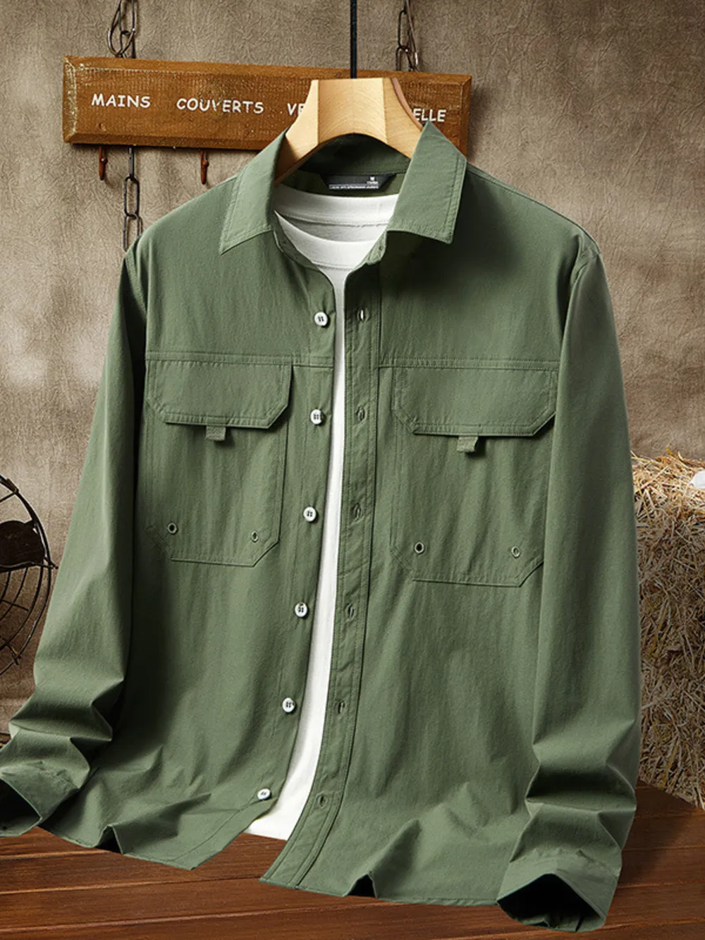 Men's Plus Size Casual Lightweight Button-Down Shacket, image 5