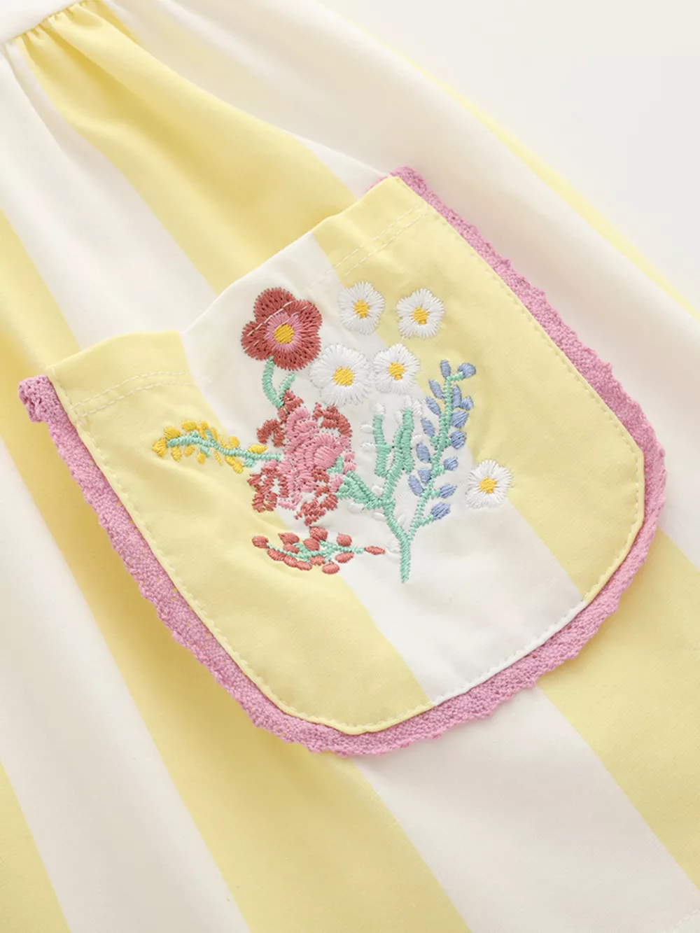 Children's Striped Summer Dress with Floral Pockets, image 5