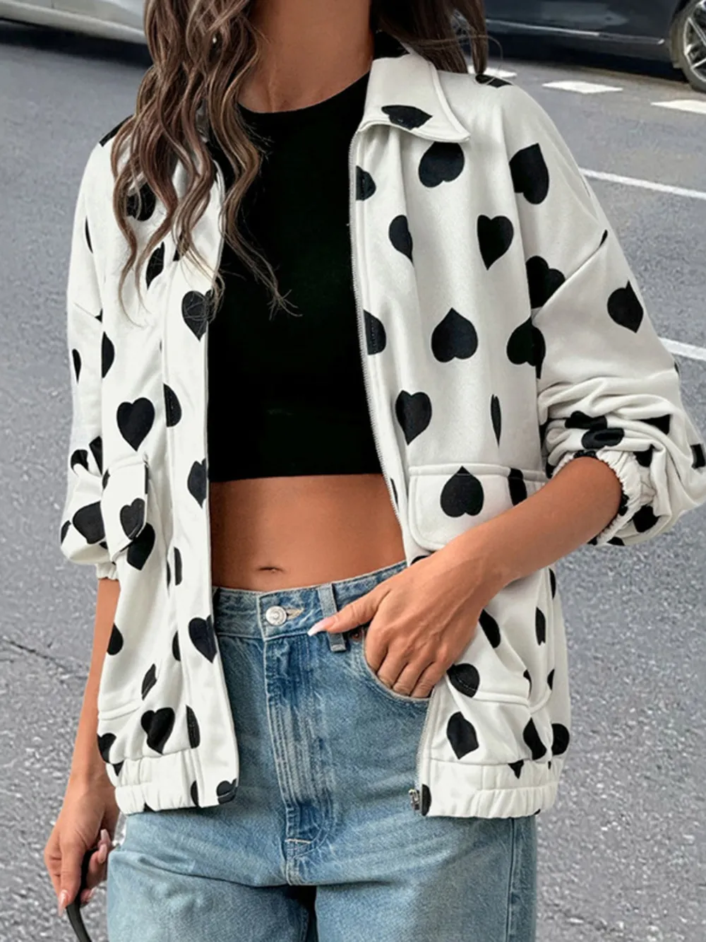 Heart Print Zip Up Jacket, image 6
