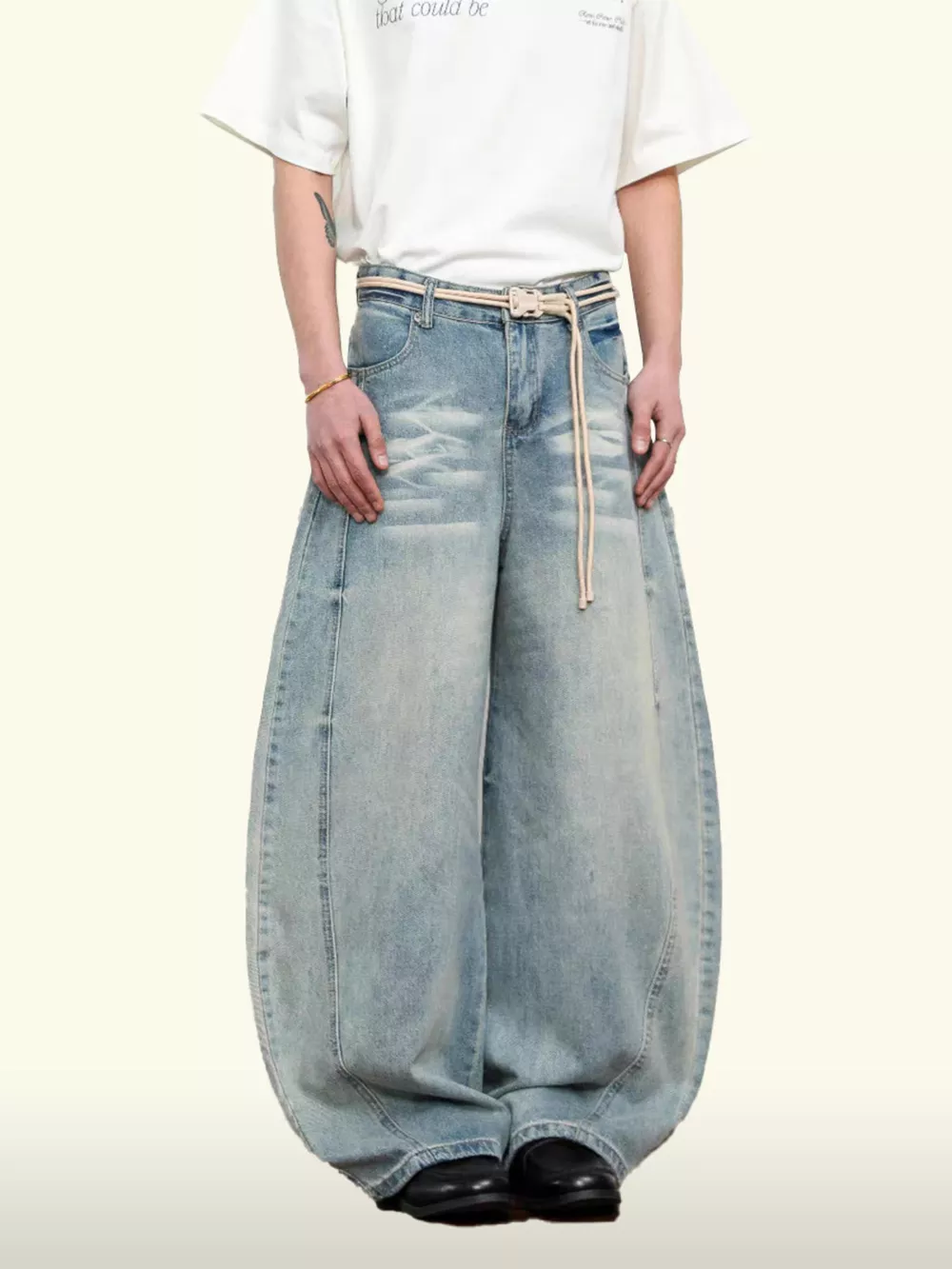 Men's Washed Wide Leg Jeans, image 4