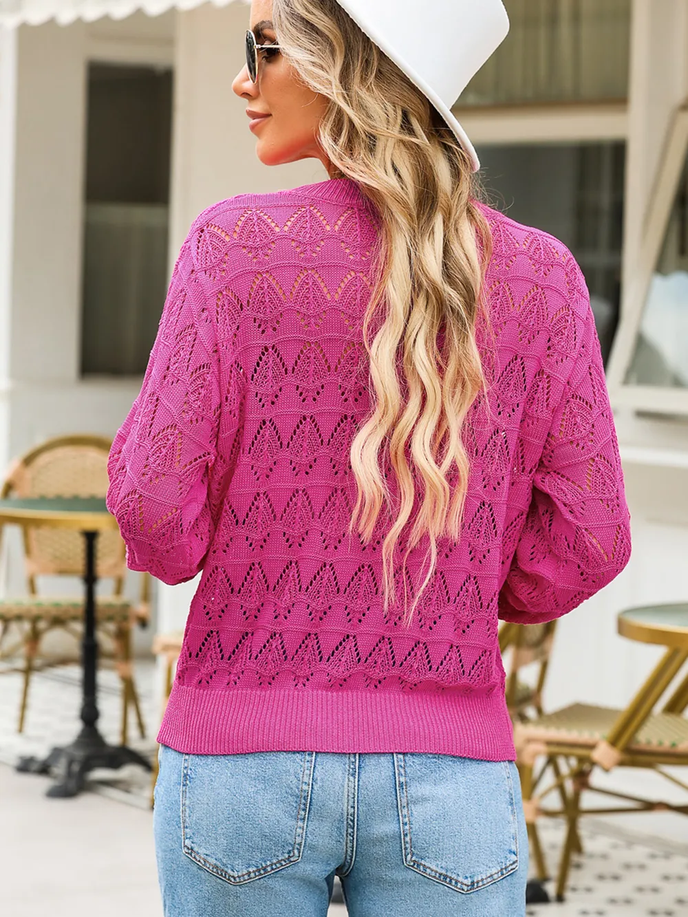 Buttoned Front Openwork Cardigan, image 19