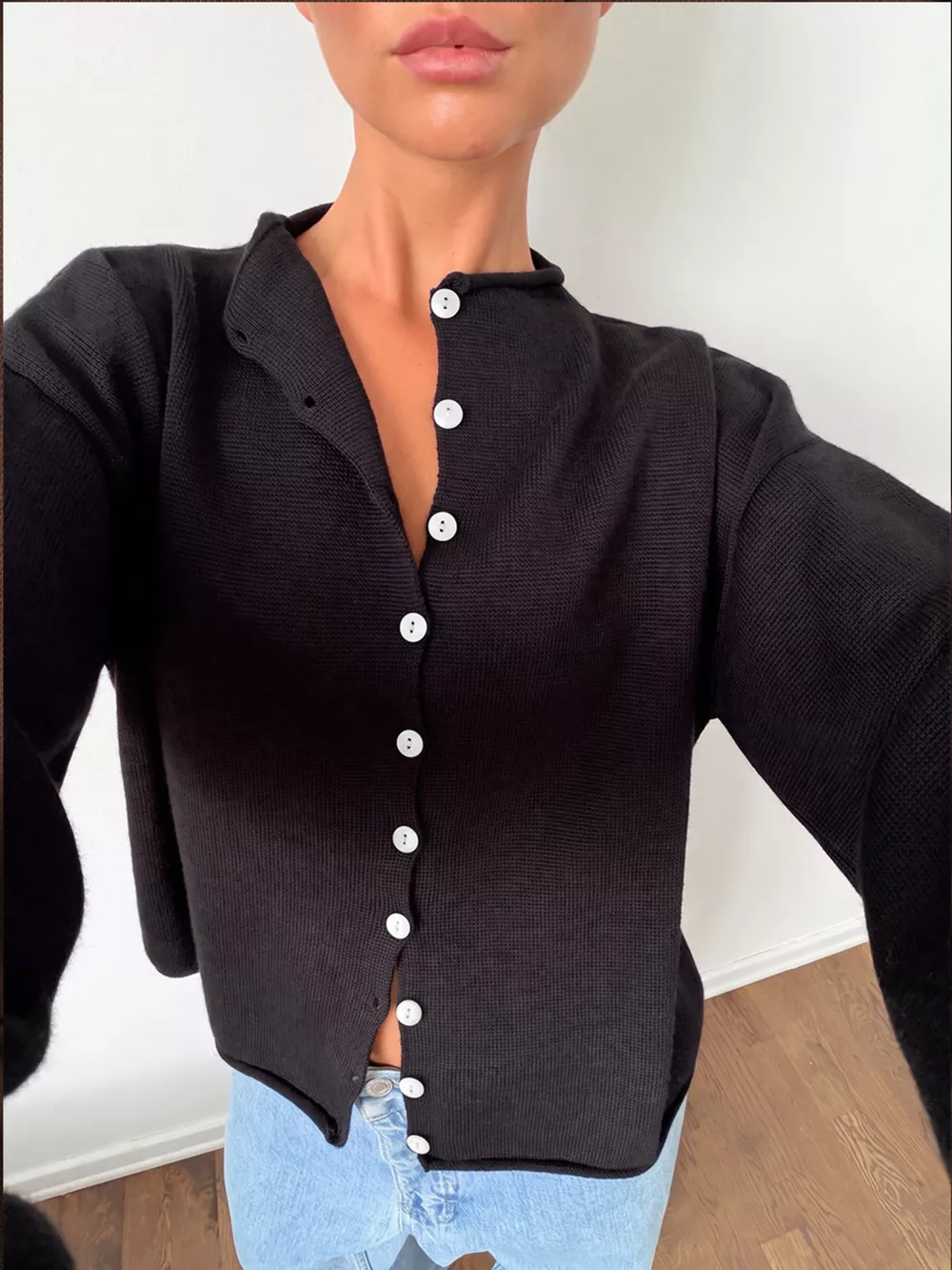 Mock Neck Button-Down Knit Cardigan, image 17