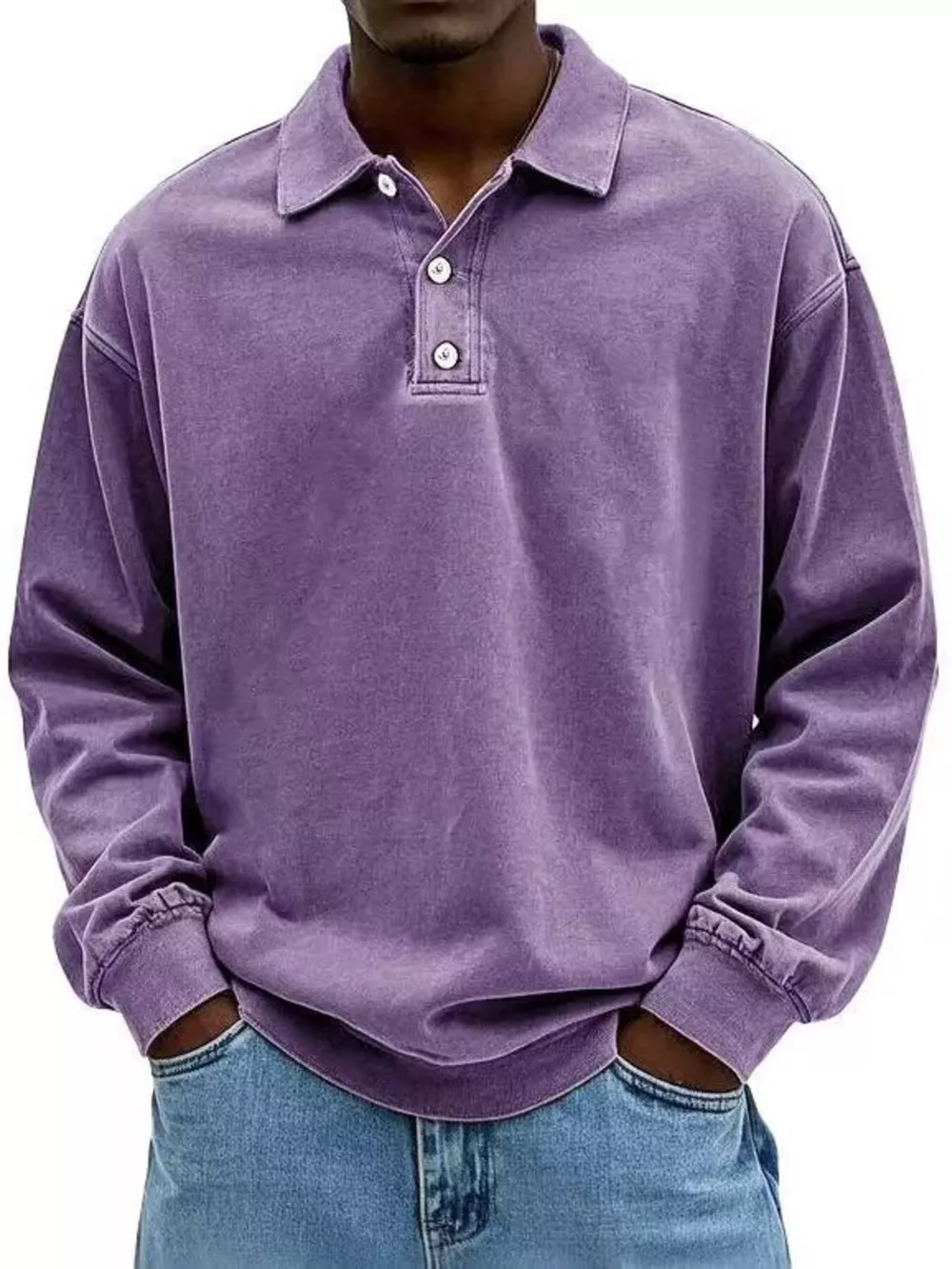 Men's Full Size Washed Long Sleeve Polo Plus Size, image 10