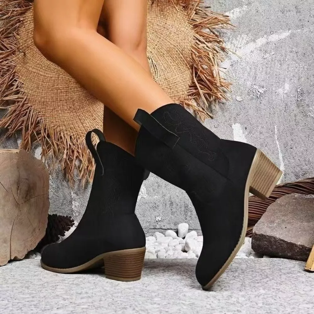 Round Toe Block Heels Boots, image 2