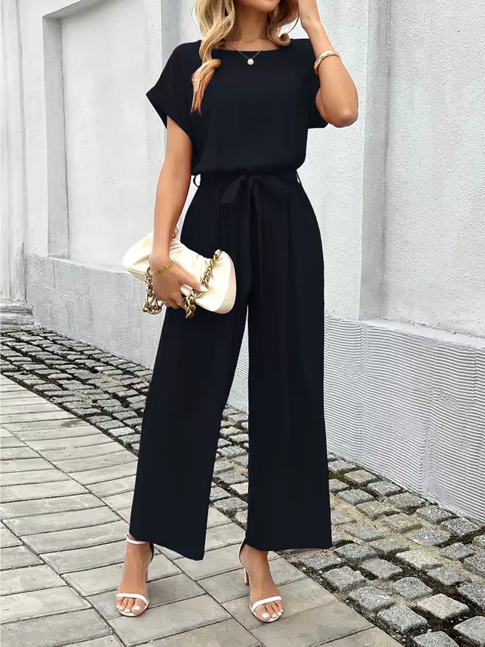 Tie Waist Wide Leg Jumpsuit