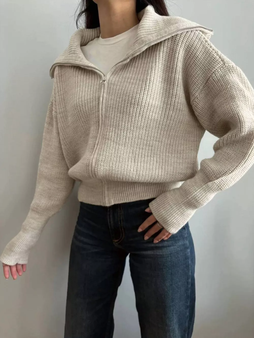 Zip Up Dropped Shoulder Cardigan, image 25