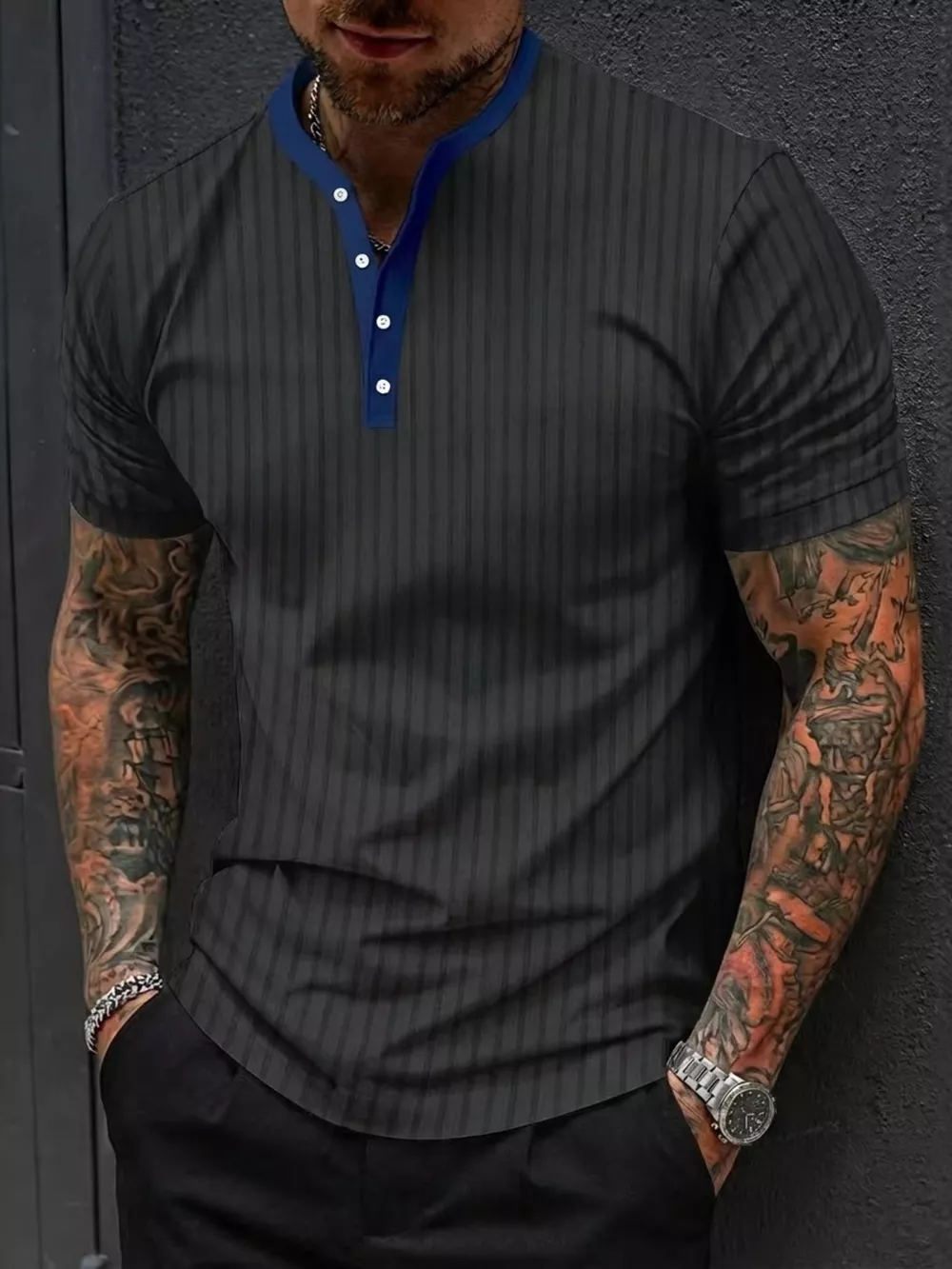 Men's Full Size Striped Short Sleeve Top Plus Size, image 2