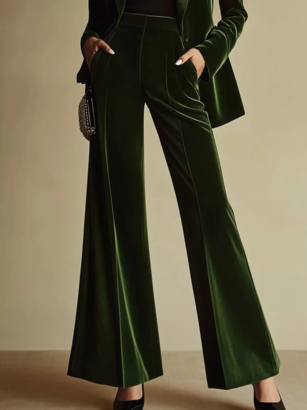 Velvet Blazer and Wide-Leg Pants Set, image 3