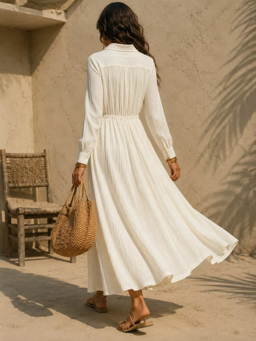 Full Size Textured Button Front Long Sleeve Maxi Dress Plus Size, image 12