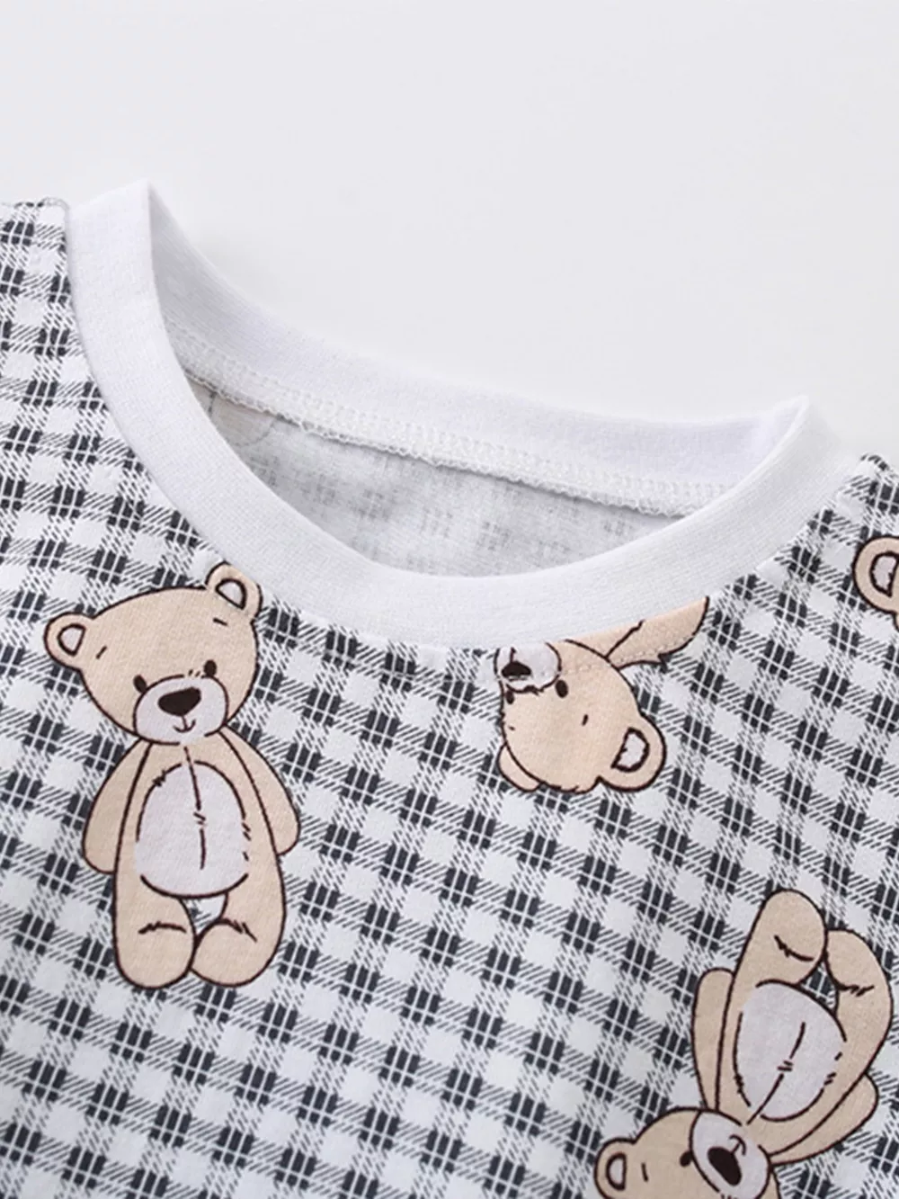 Children's Plaid Bear Print Crew Neck Short Sleeve T-Shirt, image 4