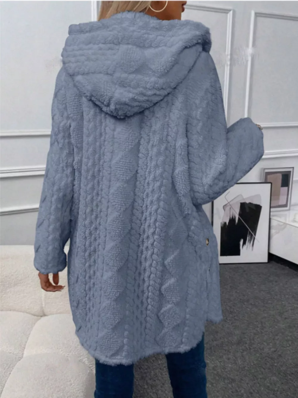 Hooded Button-Down Fleece Outerwear, image 3