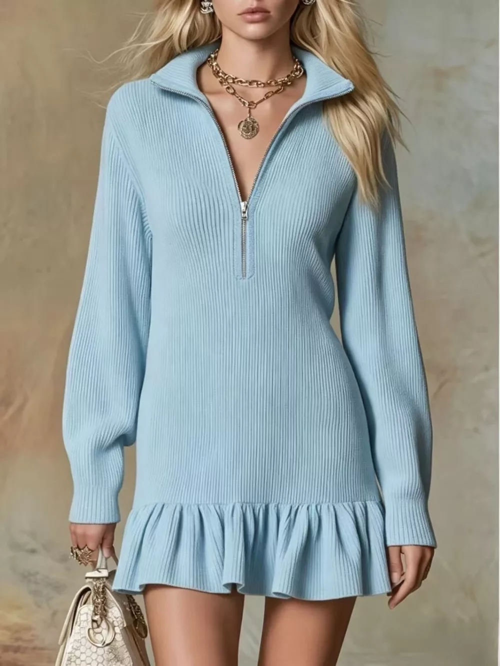 Ruffle Hem Half Zip Dress, image 4